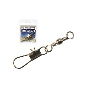 MUSTAD BARREL SWIVEL WITH INTERLOCK SNAP 12×B1 10DB/CSOMAG
