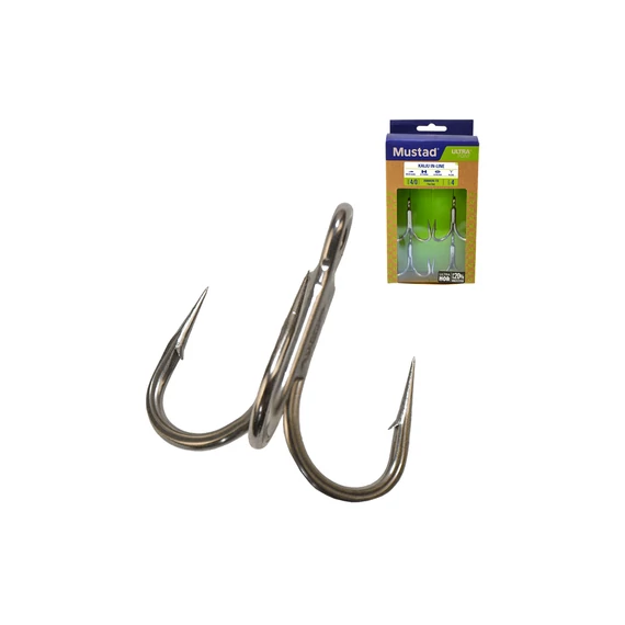 MUSTAD UN INLINE TREBLE - 5X STRONG TITAN STEEL 4/0 4DB/CS