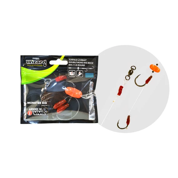 WIZARD MONSTER SURFACE LIVEBAIT DOUBLE MONO RIG 6/0+ 8/0 SPECIMEN