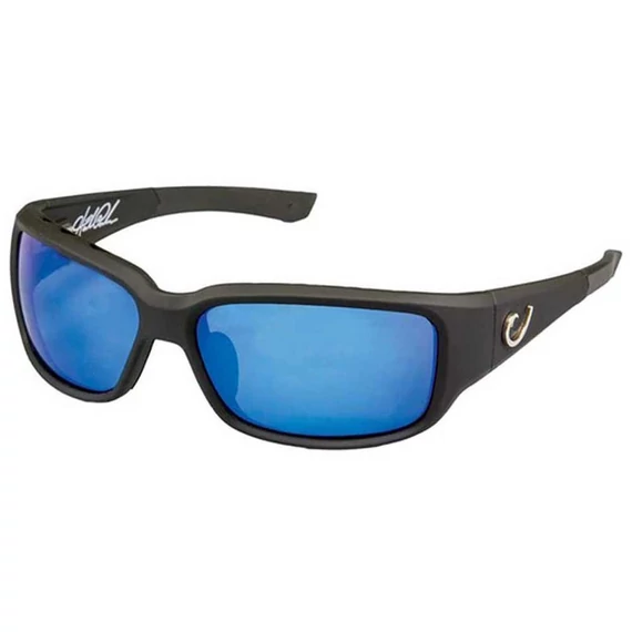 MUSTAD HP POLARIZED SUNGLASSES - BLACK VENTED FRAME, SMOKE LENS WITH BLUE REVO