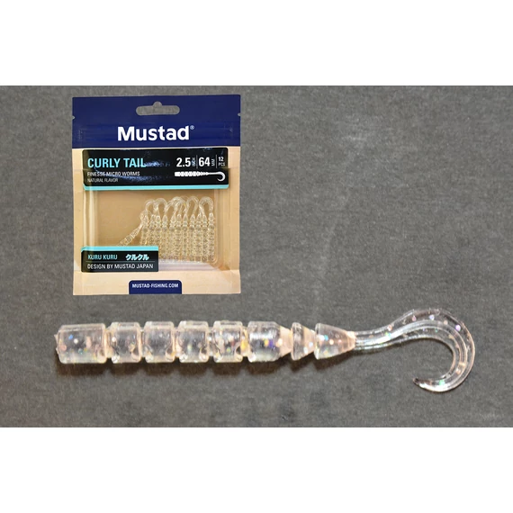 MUSTAD AJI CURLY TAIL 2.5   CLEAR LUMINOUS SILVER GLITTER 12DB/CSOMAG